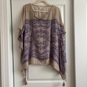 Marrakech Women’s 100% Silk Blouse Top S Tapestry Kaftan Purple Boho Artsy